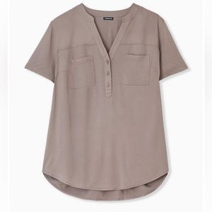 Harper Stretch Challis Button-Down Short Sleeve Blouse